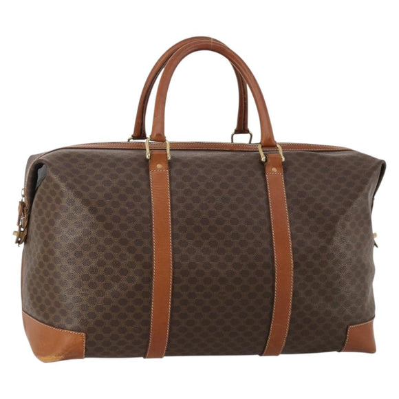 CELINE Macadam Canvas Boston Bag PVC Leather Brown Gold Auth 183443