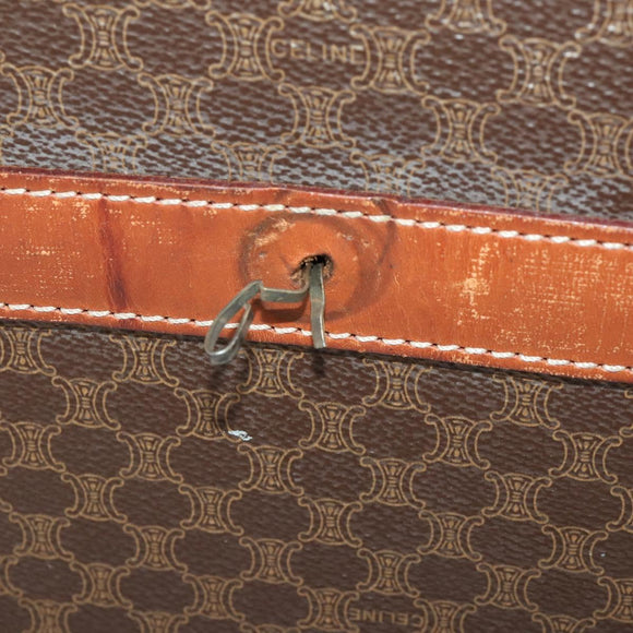 CELINE Macadam Canvas Boston Bag PVC Leather Brown Gold Auth 183443