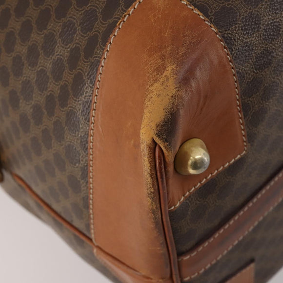 CELINE Macadam Canvas Boston Bag PVC Leather Brown Gold Auth 183443