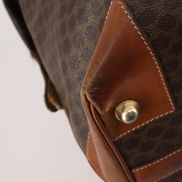 CELINE Macadam Canvas Boston Bag PVC Leather Brown Gold Auth 183443