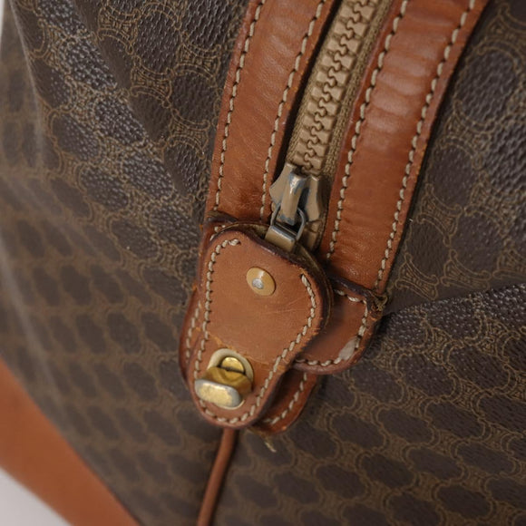 CELINE Macadam Canvas Boston Bag PVC Leather Brown Gold Auth 183443