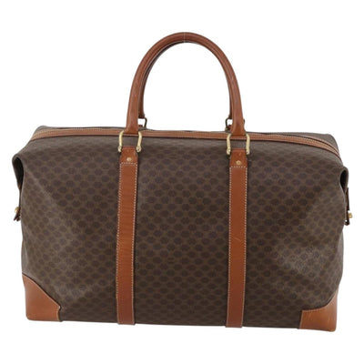 CELINE Macadam Canvas Boston Bag PVC Leather Brown Gold Auth 183443 - 0