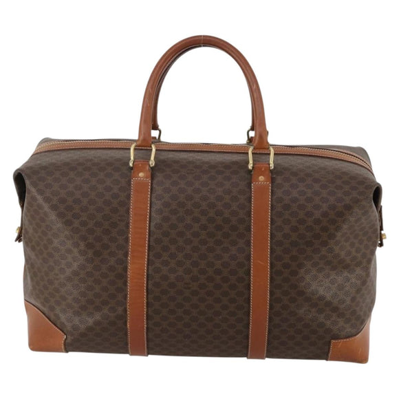 CELINE Macadam Canvas Boston Bag PVC Leather Brown Gold Auth 183443
