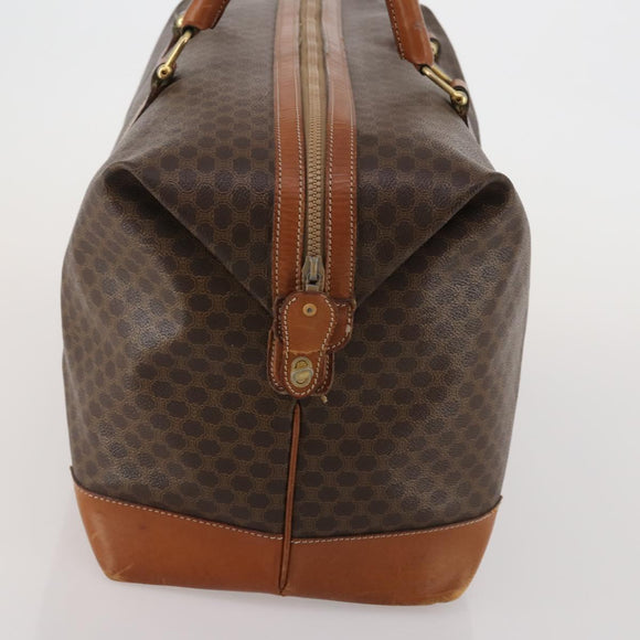 CELINE Macadam Canvas Boston Bag PVC Leather Brown Gold Auth 183443