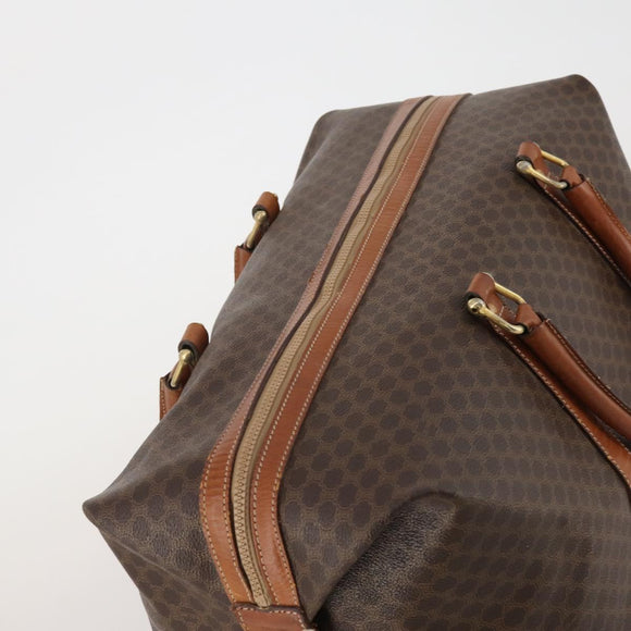 CELINE Macadam Canvas Boston Bag PVC Leather Brown Gold Auth 183443
