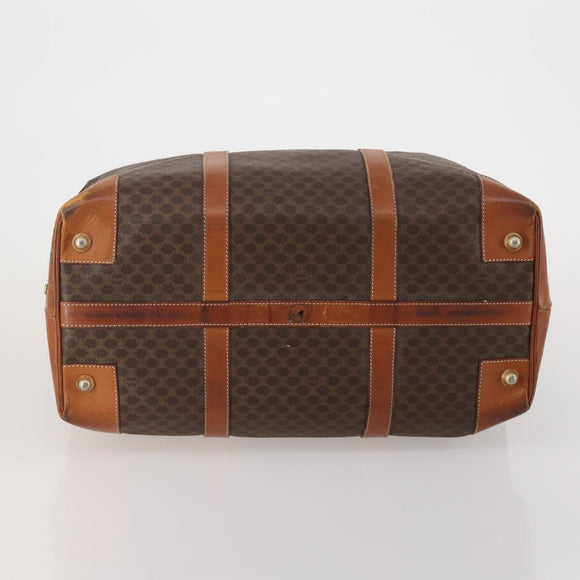 CELINE Macadam Canvas Boston Bag PVC Leather Brown Gold Auth 183443