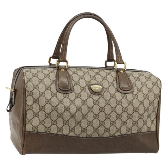 GUCCI GG Supreme Boston Bag PVC Beige Gold Auth 183447