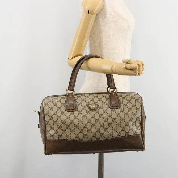 GUCCI GG Supreme Boston Bag PVC Beige Gold Auth 183447