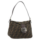 FENDI Zucca Canvas Mamma Baguette Shoulder Bag Black Brown Silver Auth 183462V-1