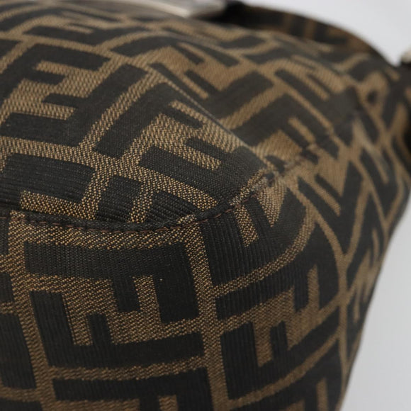 FENDI Zucca Canvas Mamma Baguette Shoulder Bag Black Brown Silver Auth 183462V