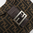 FENDI Zucca Canvas Mamma Baguette Shoulder Bag Black Brown Silver Auth 183462V-10