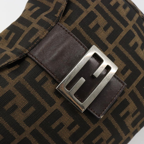 FENDI Zucca Canvas Mamma Baguette Shoulder Bag Black Brown Silver Auth 183462V