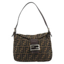 FENDI Zucca Canvas Mamma Baguette Shoulder Bag Black Brown Silver Auth 183462V-13