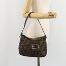 FENDI Zucca Canvas Mamma Baguette Shoulder Bag Black Brown Silver Auth 183462V-23