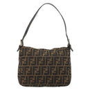 FENDI Zucca Canvas Mamma Baguette Shoulder Bag Black Brown Silver Auth 183462V-2