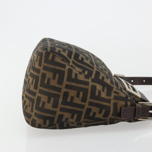 FENDI Zucca Canvas Mamma Baguette Shoulder Bag Black Brown Silver Auth 183462V