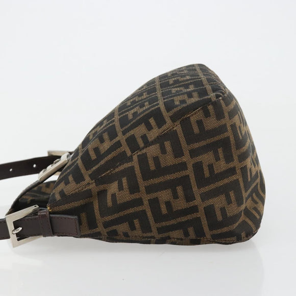FENDI Zucca Canvas Mamma Baguette Shoulder Bag Black Brown Silver Auth 183462V