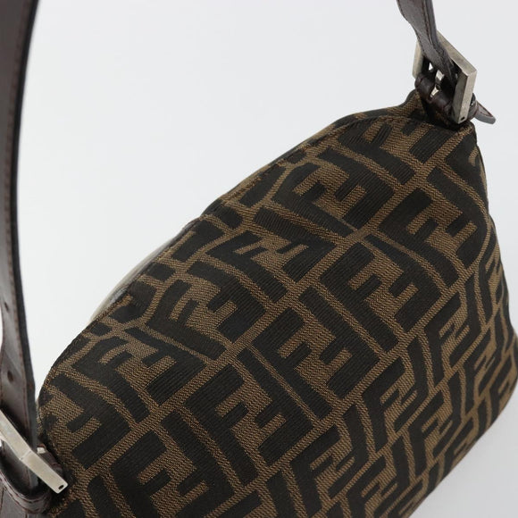 FENDI Zucca Canvas Mamma Baguette Shoulder Bag Black Brown Silver Auth 183462V