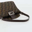 FENDI Zucca Canvas Mamma Baguette Shoulder Bag Black Brown Silver Auth 183462V-7