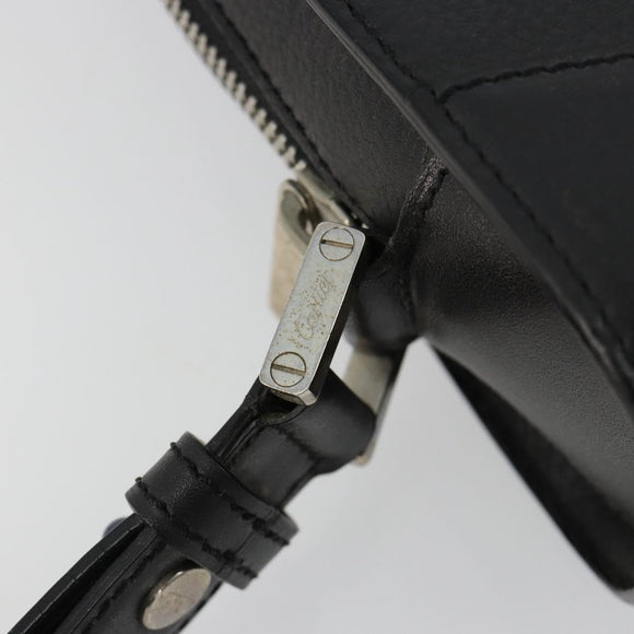 CARTIER Clutch Bag Leather Black Silver Auth 183463A
