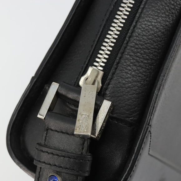 CARTIER Clutch Bag Leather Black Silver Auth 183463A