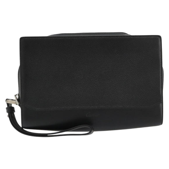 CARTIER Clutch Bag Leather Black Silver Auth 183463A