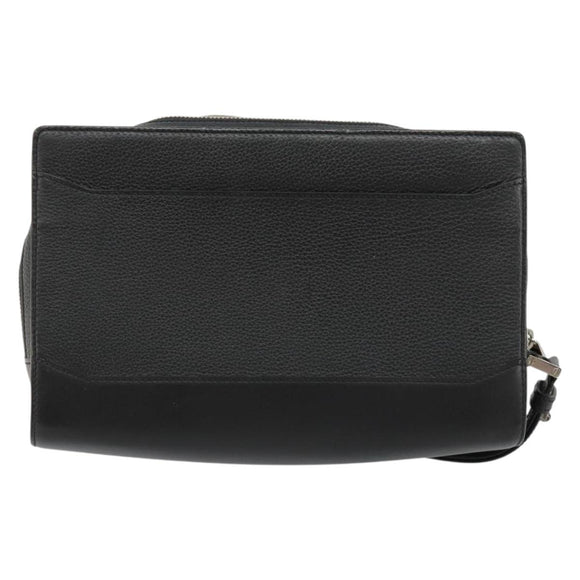 CARTIER Clutch Bag Leather Black Silver Auth 183463A