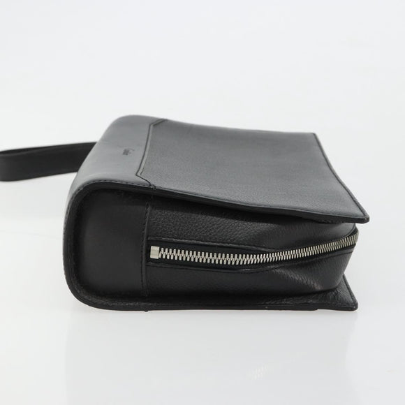 CARTIER Clutch Bag Leather Black Silver Auth 183463A
