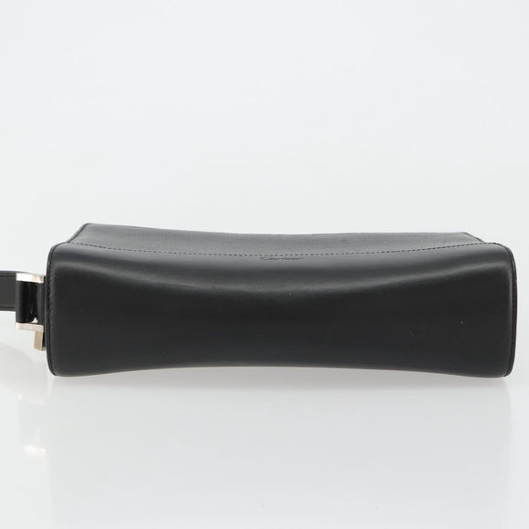 CARTIER Clutch Bag Leather Black Silver Auth 183463A