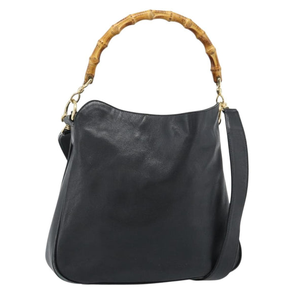 GUCCI Bamboo Shoulder Bag Leather 2way Black Gold 001 3754 1638 Auth 183478