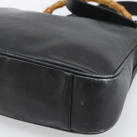 GUCCI Bamboo Shoulder Bag Leather 2way Black Gold 001 3754 1638 Auth 183478