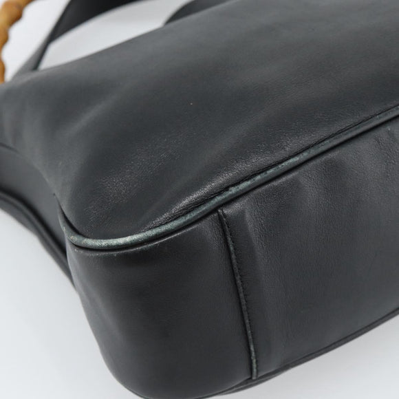GUCCI Bamboo Shoulder Bag Leather 2way Black Gold 001 3754 1638 Auth 183478