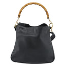GUCCI Bamboo Shoulder Bag Leather 2way Black Gold 001 3754 1638 Auth 183478-2