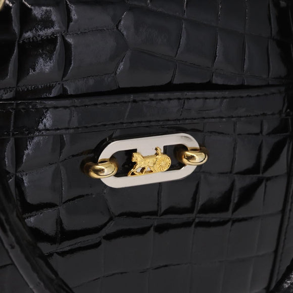 CELINE Handtasche Lackleder Schwarz Gold Auth 183482