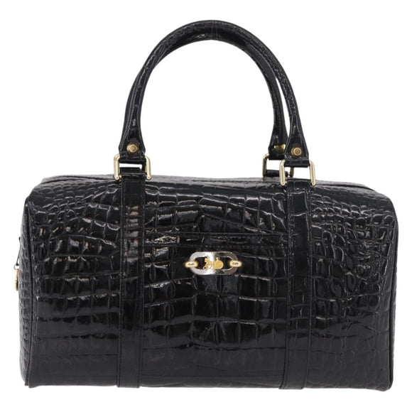 CELINE Handtasche Lackleder Schwarz Gold Auth 183482