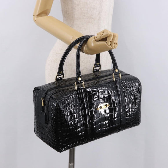 CELINE Handtasche Lackleder Schwarz Gold Auth 183482