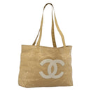 CHANEL Tote Bag Patent leather Beige CC Auth 183485-1