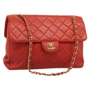 CHANEL Matelasse Double Face Chain Bag Lamb Skin Red Gold CC Auth 183486V-1
