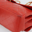 CHANEL Matelasse Double Face Chain Bag Lamb Skin Red Gold CC Auth 183486V-10