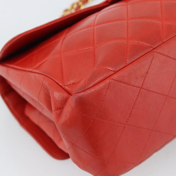 CHANEL Matelasse Double Face Chain Bag Lamb Skin Red Gold CC Auth 183486V
