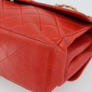 CHANEL Matelasse Double Face Chain Bag Lamb Skin Red Gold CC Auth 183486V-12