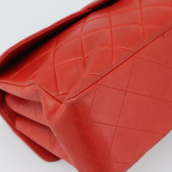 CHANEL Matelasse Double Face Chain Bag Lamb Skin Red Gold CC Auth 183486V