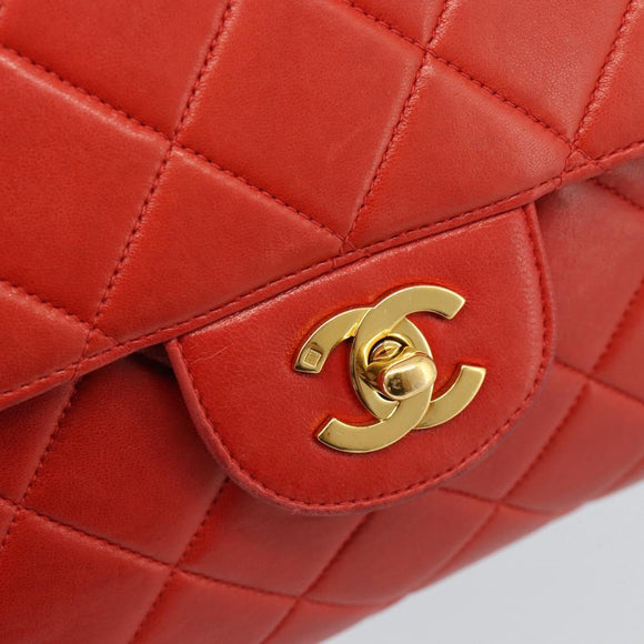 CHANEL Matelasse Double Face Chain Bag Lamb Skin Red Gold CC Auth 183486V