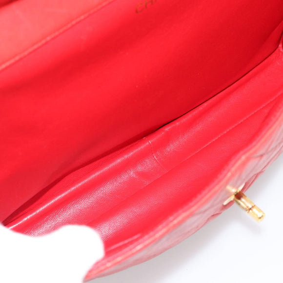 CHANEL Matelasse Double Face Chain Bag Lamb Skin Red Gold CC Auth 183486V