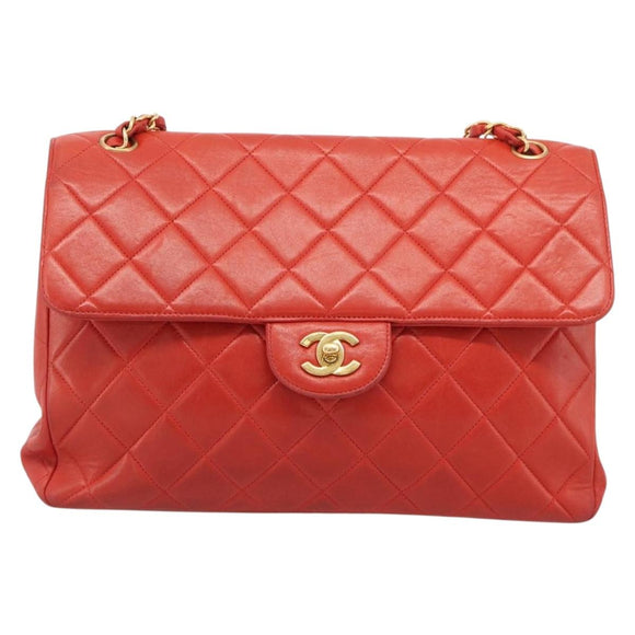 CHANEL Matelasse Double Face Chain Bag Lamb Skin Red Gold CC Auth 183486V