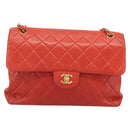 CHANEL Matelasse Double Face Chain Bag Lamb Skin Red Gold CC Auth 183486V-3