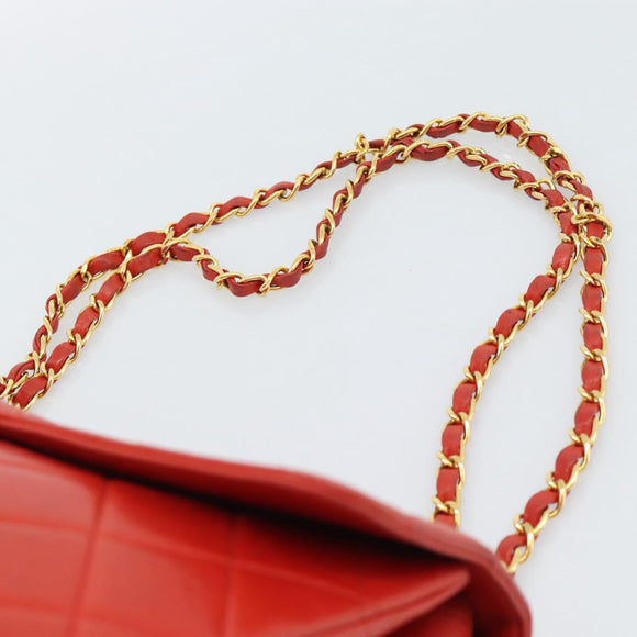 CHANEL Matelasse Double Face Chain Bag Lamb Skin Red Gold CC Auth 183486V