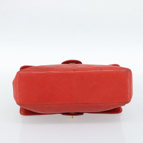 CHANEL Matelasse Double Face Chain Bag Lamb Skin Red Gold CC Auth 183486V