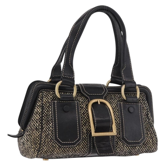 CELINE Hand Bag Canvas Leather Black Gold Auth 183488A