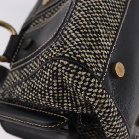 CELINE Hand Bag Canvas Leather Black Gold Auth 183488A